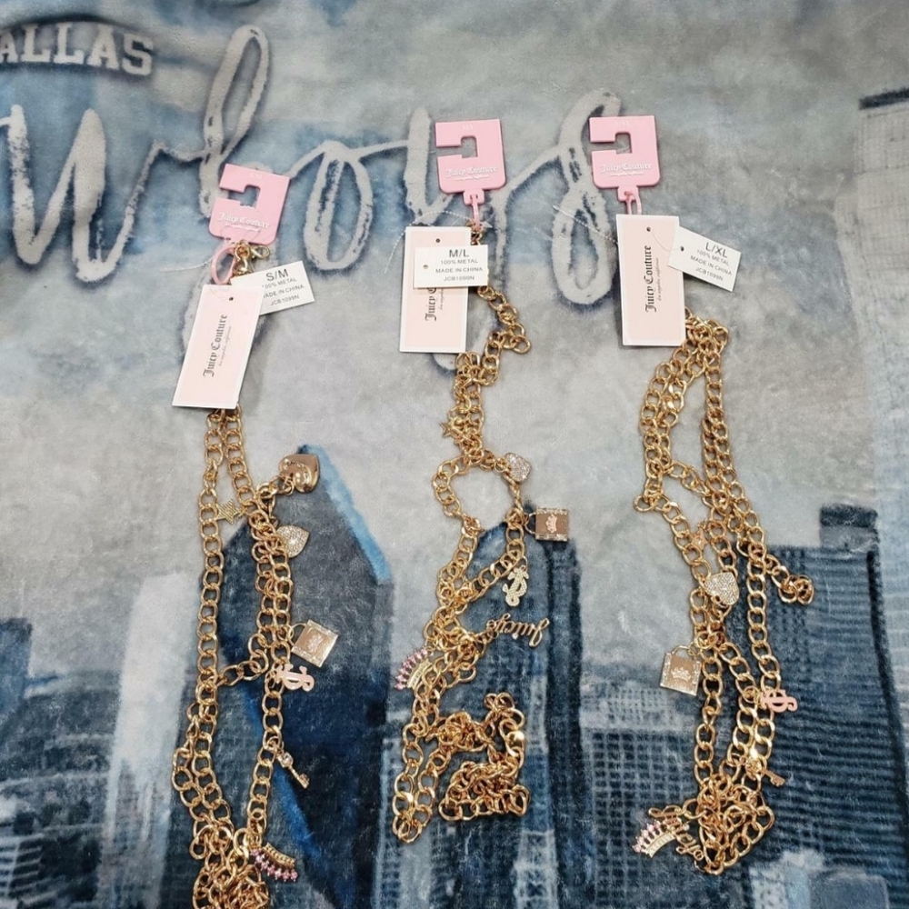 Juicy Couture Gold Chain Belt with charms sizes S/M, M/L,